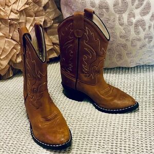Old West Tan Light Brown Leather Kids Western Cowboy Boots